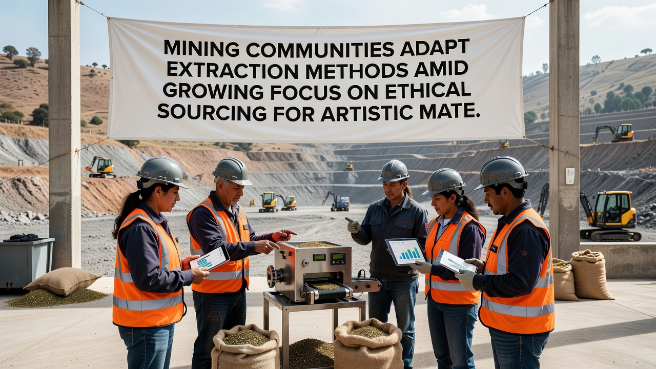 Community members reviewing ethical certification documents at a mining site